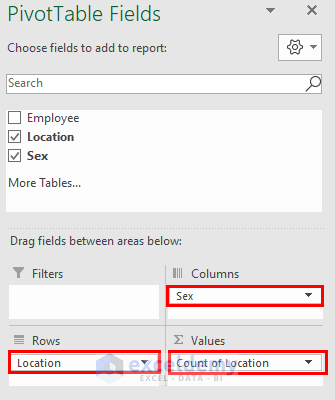 Drag Columns to Fields-pivot table values as text