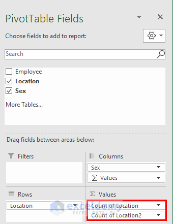 Drag Columns to Fields-pivot table values as text