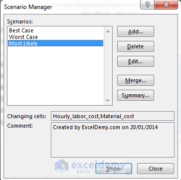 Scenario Manager in Excel 2013 to do Scenario Analysis Image5