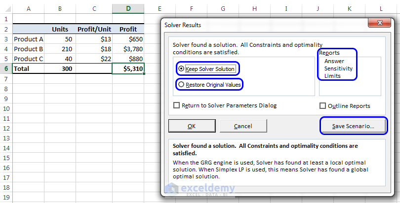 A simple Solver example in Excel