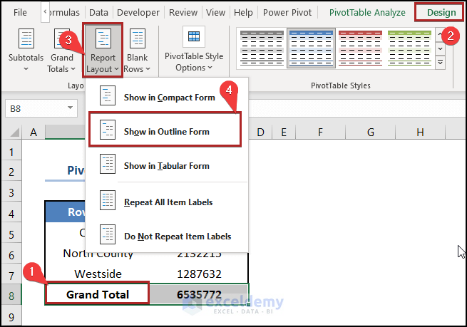 Getting Rid of “Row Labels” and “Column Labels” Headings in Pivot Table
