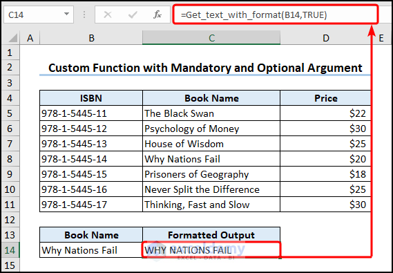 Using vba custom function to get formatted text