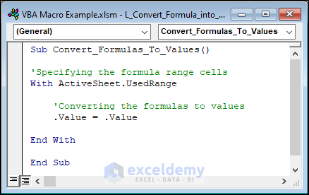 VBA code to convert formulas to value
