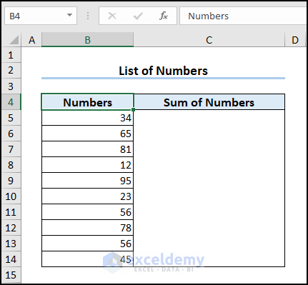 List of numbers dataset