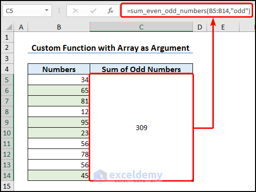 Using custom function to sum odd numbers from number list