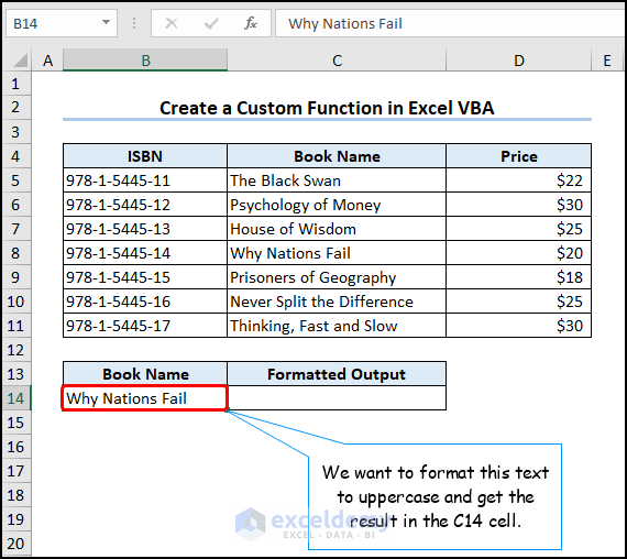 Using VBA custom function to format text to uppercase and get result in adjacent cell