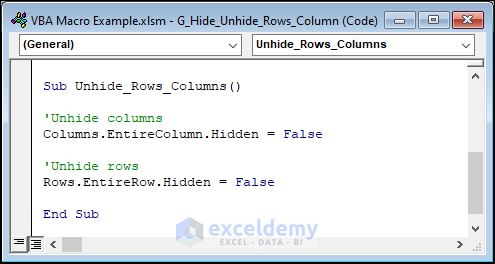 unhiding rows and columns at a time