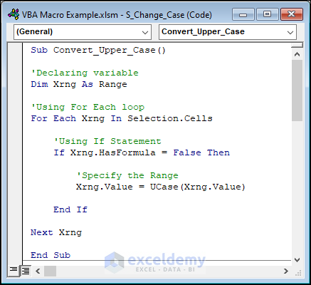 VBA code to convert all characters to upper case