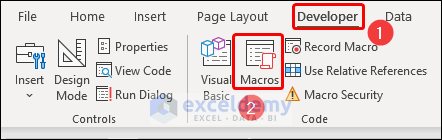 clicking on Macros option on Developer tab