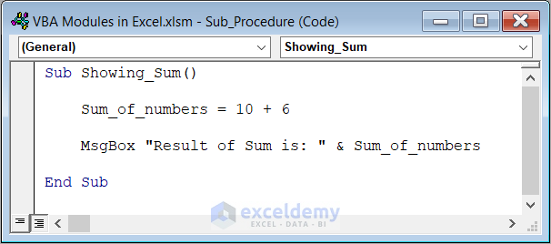 Creating a Sub Procedure in VBA Modules in Excel