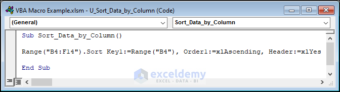 VBA macro to sort data by column