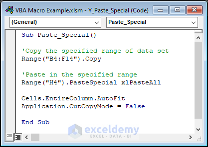 VBA code to apply paste special method