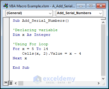 VBA code to add serial number