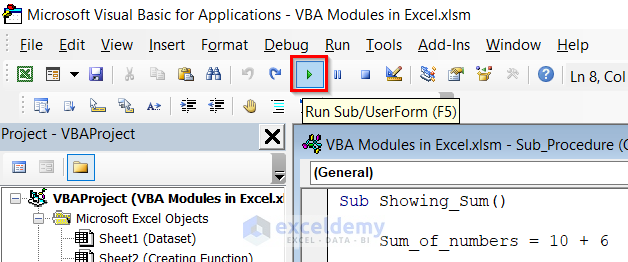 Running VBA Modules from Editor in Excel