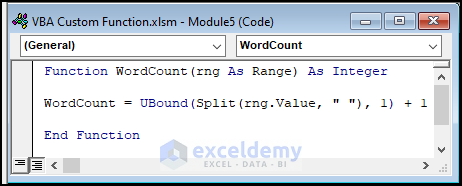 VBA custom function to count words in a cell