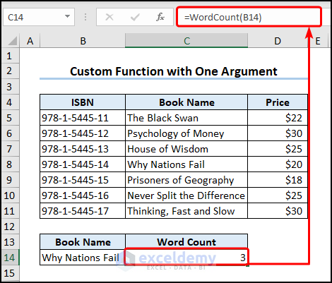 Using vba custom function to count words