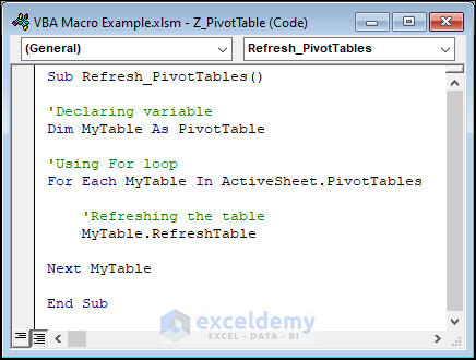 VBA code to refresh pivot table automatically in whole workbook