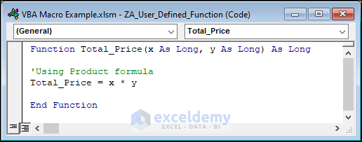creating user-defined function with VBA code