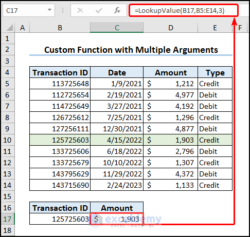 Using vba custom function to lookup cell value
