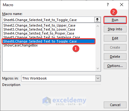 Run Macro to Change Case of Selected Text to Toggle Case