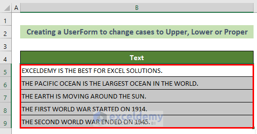 Upper Case Text by Excel VBA