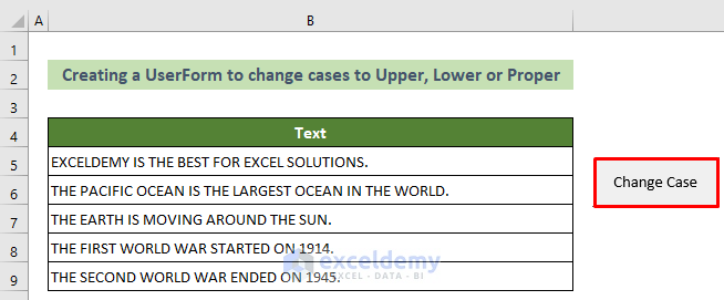 Button to Change Case of Selected Text Through Excel VBA