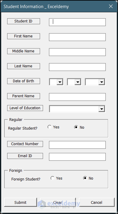 Excel VBA Userform