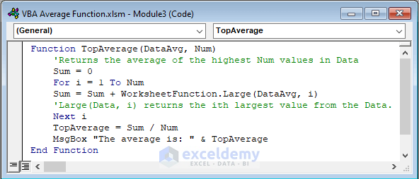 Apply Custom Function to Calculate Average in Excel VBA