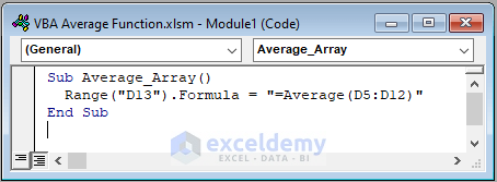 Apply VBA Average Function to Calculate Average of Array
