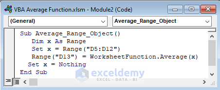 Use VBA Average Function with Range Object