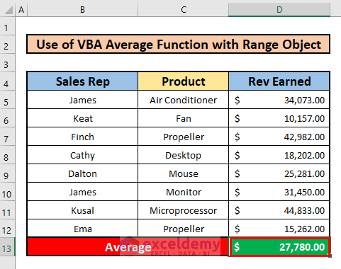 Use VBA Average Function with Range Object
