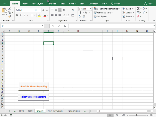 how to use relative reference in Excel Macro