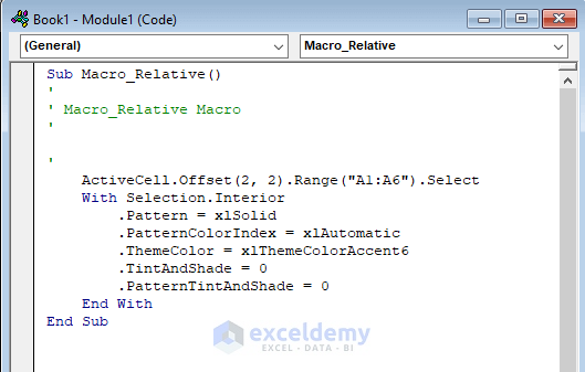 Relative Reference Excel Macro