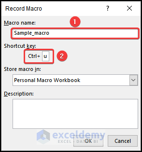 editing Record Micro to create excel macro shortcut key