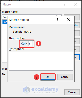 editing macro shortcut key in Excel