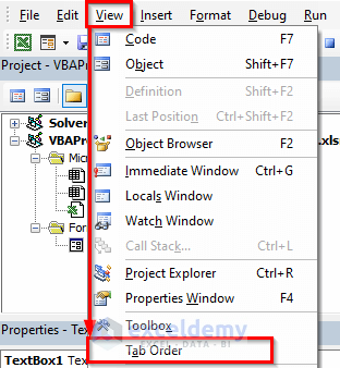 view tab to change tabbing order in excel