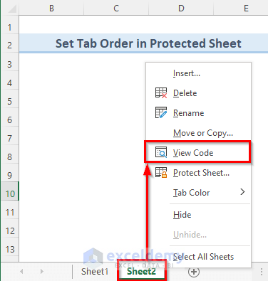 change tabbing order in protected sheet in excel