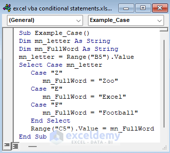 Using SELECT CASE Structure as VBA Conditional Statement