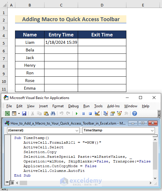 Macro to add in the Quick Access Toolbar