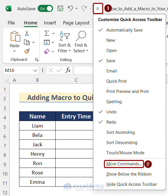 Avail of Customize Quick Access Toolbar menu