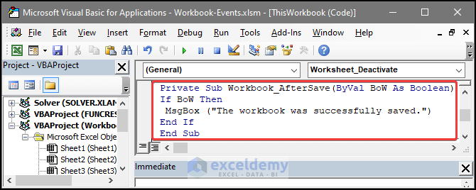 Using Workbook Event: AfterSave