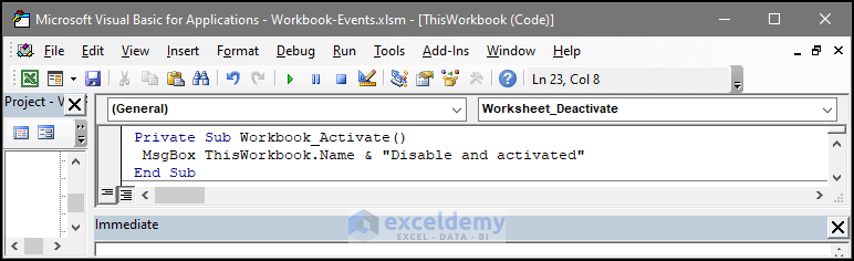 Using VBA Workbook level Event: Activate
