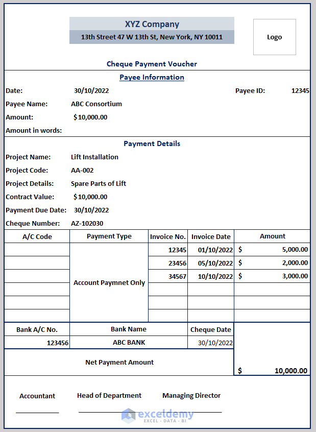 Check payment voucher format in excel