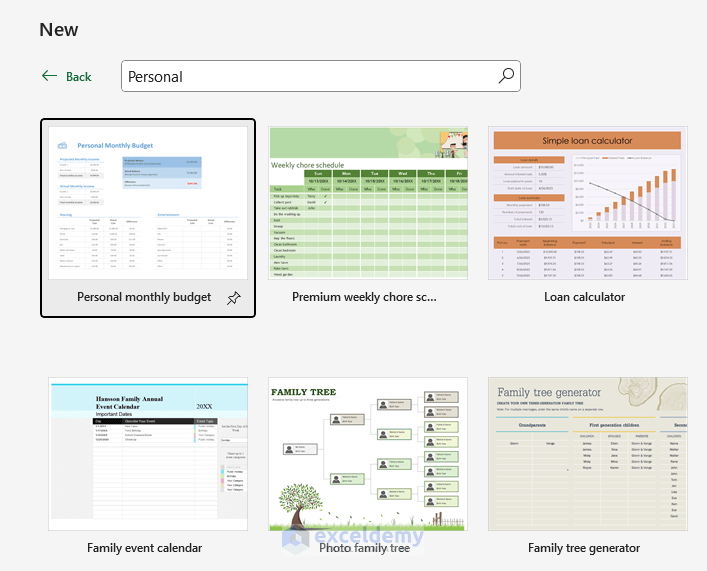 Browse excel templates