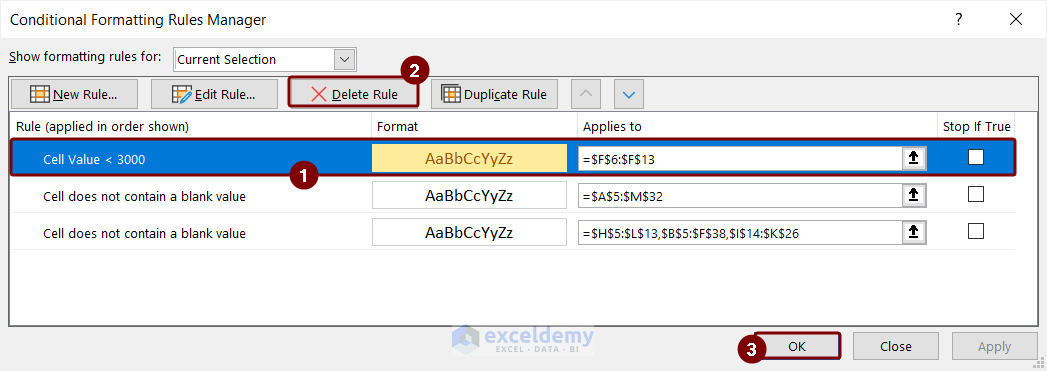 Selecting Delete Rules Option