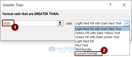 Insert a value and choose custom formatting option