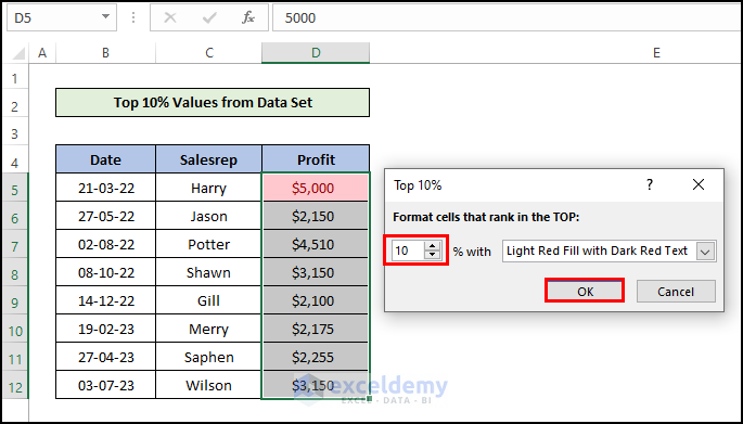 Do Conditional Formatting in Excel to find Top 10% Values from Data Set
