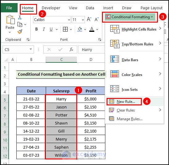 Apply new rule for Excel Conditional Formatting based on Another Cell