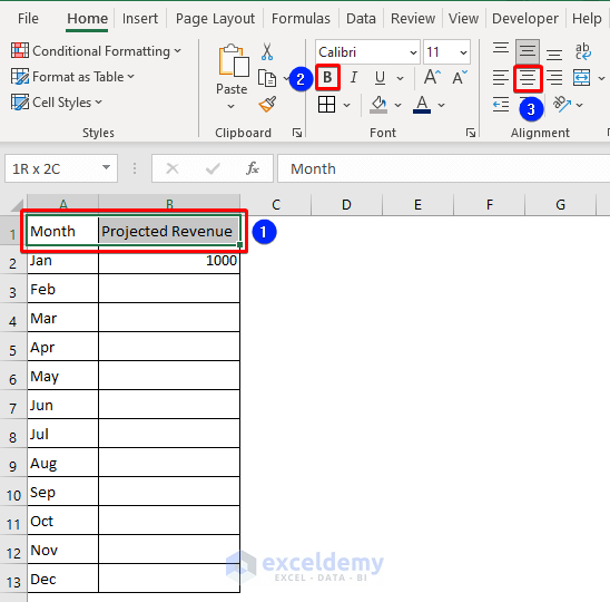 Use of Microsoft Excel: Alignment