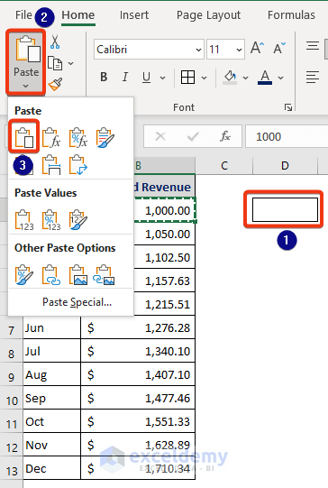 Use of Microsoft Excel: Paste